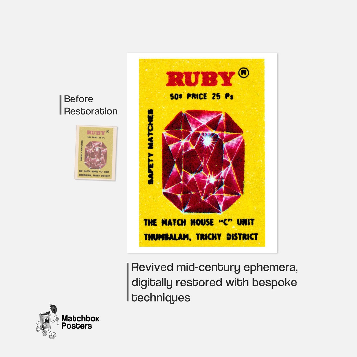 Ruby Gem - vintage matchbox label print - framed wall art preview