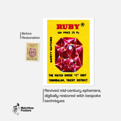 Ruby Gem - vintage matchbox label print - framed wall art preview