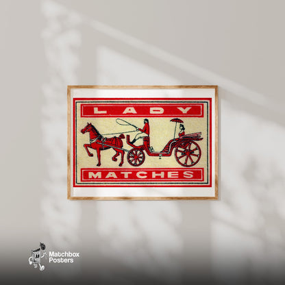 Horse and Carriage - vintage matchbox label print - bedroom mockup
