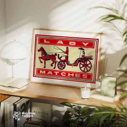 Horse and Carriage - vintage matchbox label print - office wall