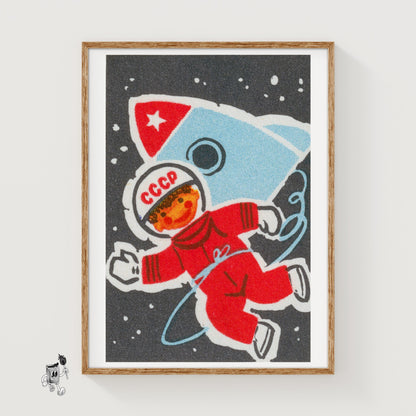 Soviet Child Astronaut - vintage matchbox label print