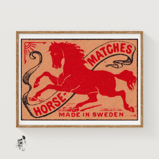 Red Horse - vintage matchbox label print