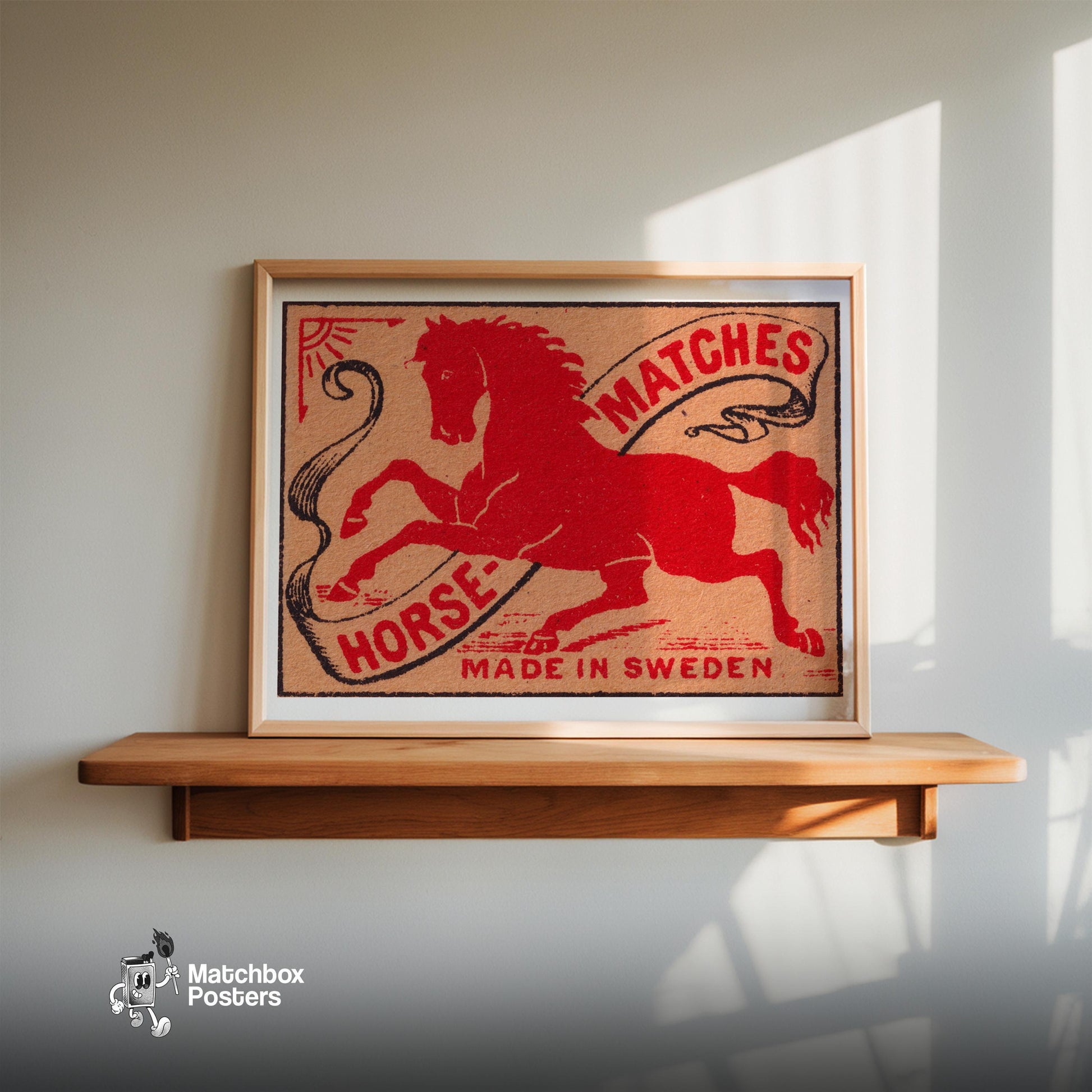 Red Horse - vintage matchbox label print - size comparison