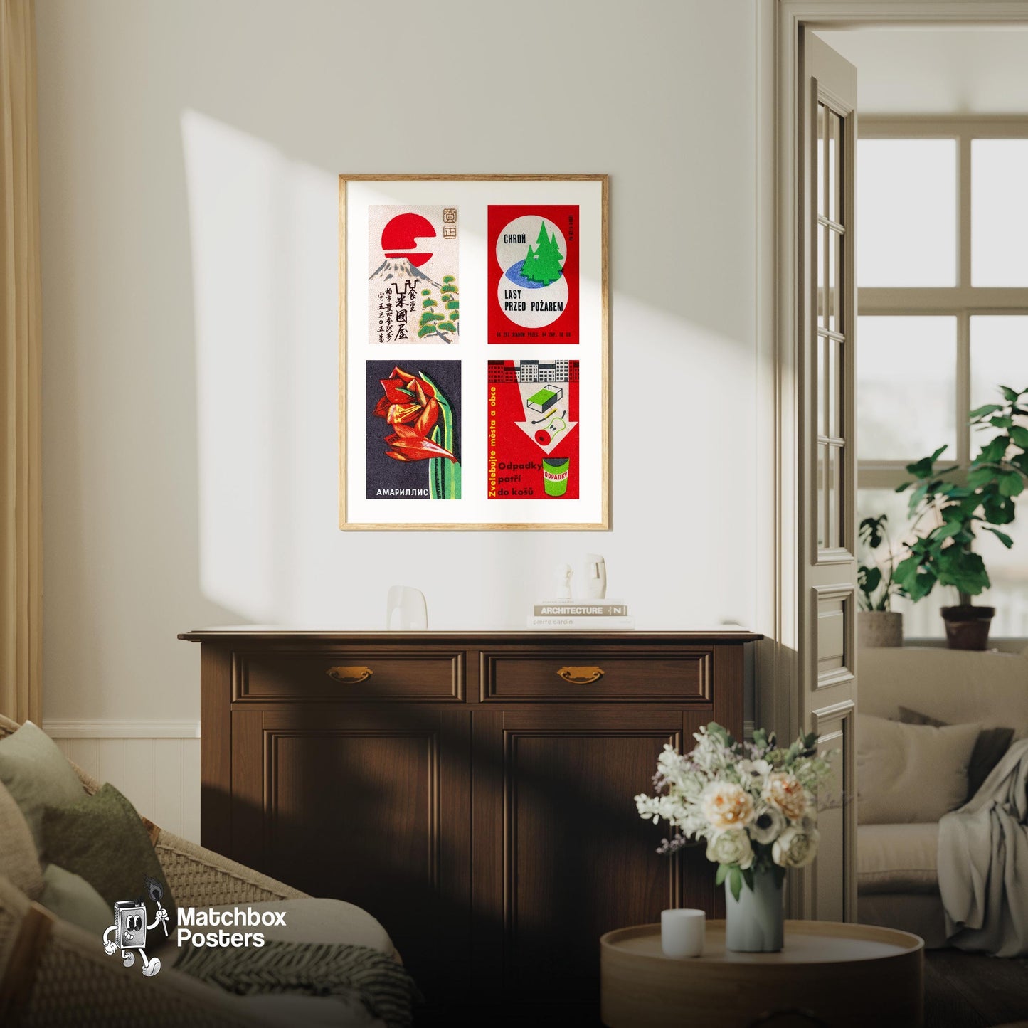 Four Vintages - vintage matchbox label print - framed wall art preview