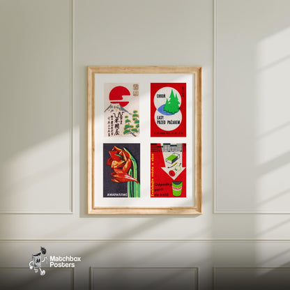 Four Vintages - vintage matchbox label print - living room mockup