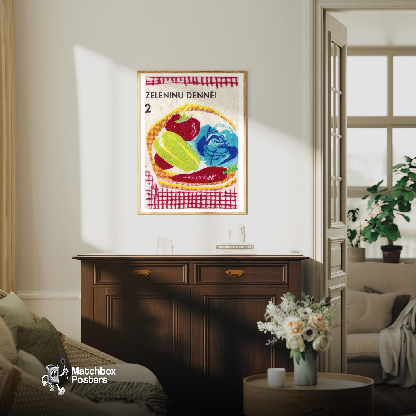 Vegetable Bowl - vintage matchbox label print - living room mockup