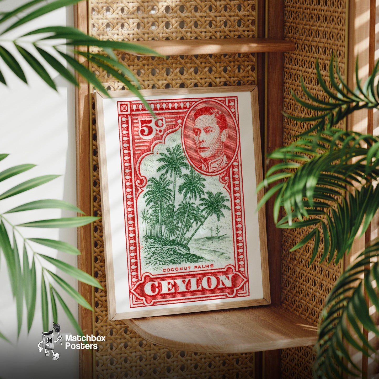 Coconut Palms - vintage matchbox label print - office wall