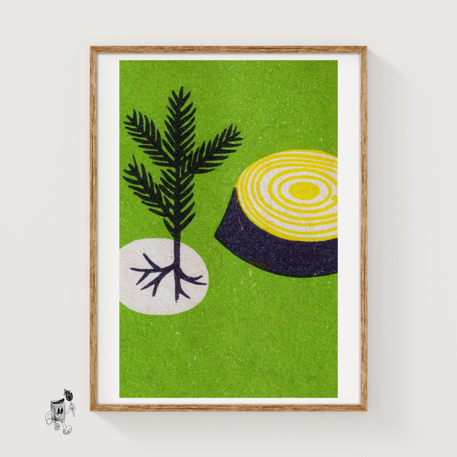 Tree and Stump - vintage matchbox label print