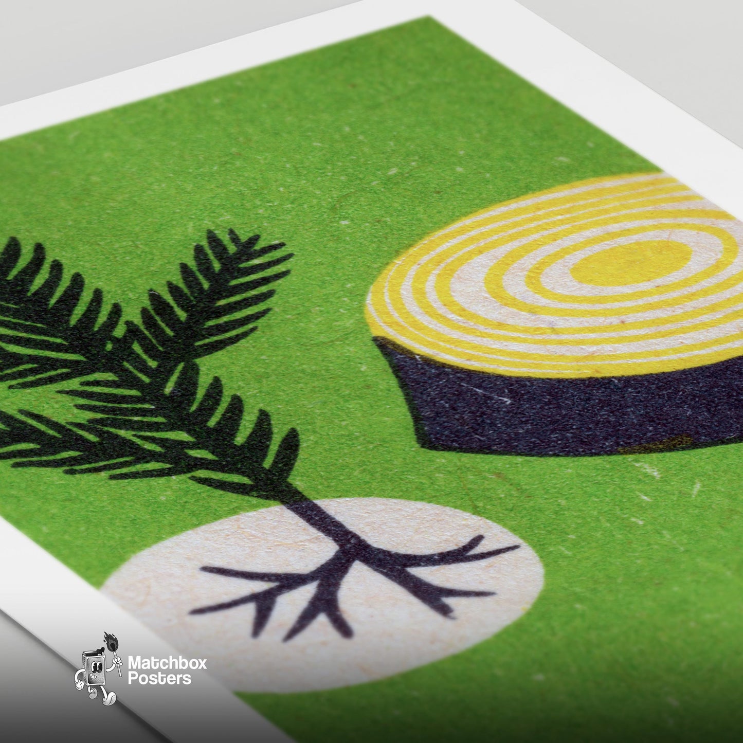 Tree and Stump - vintage matchbox label print - close-up detail