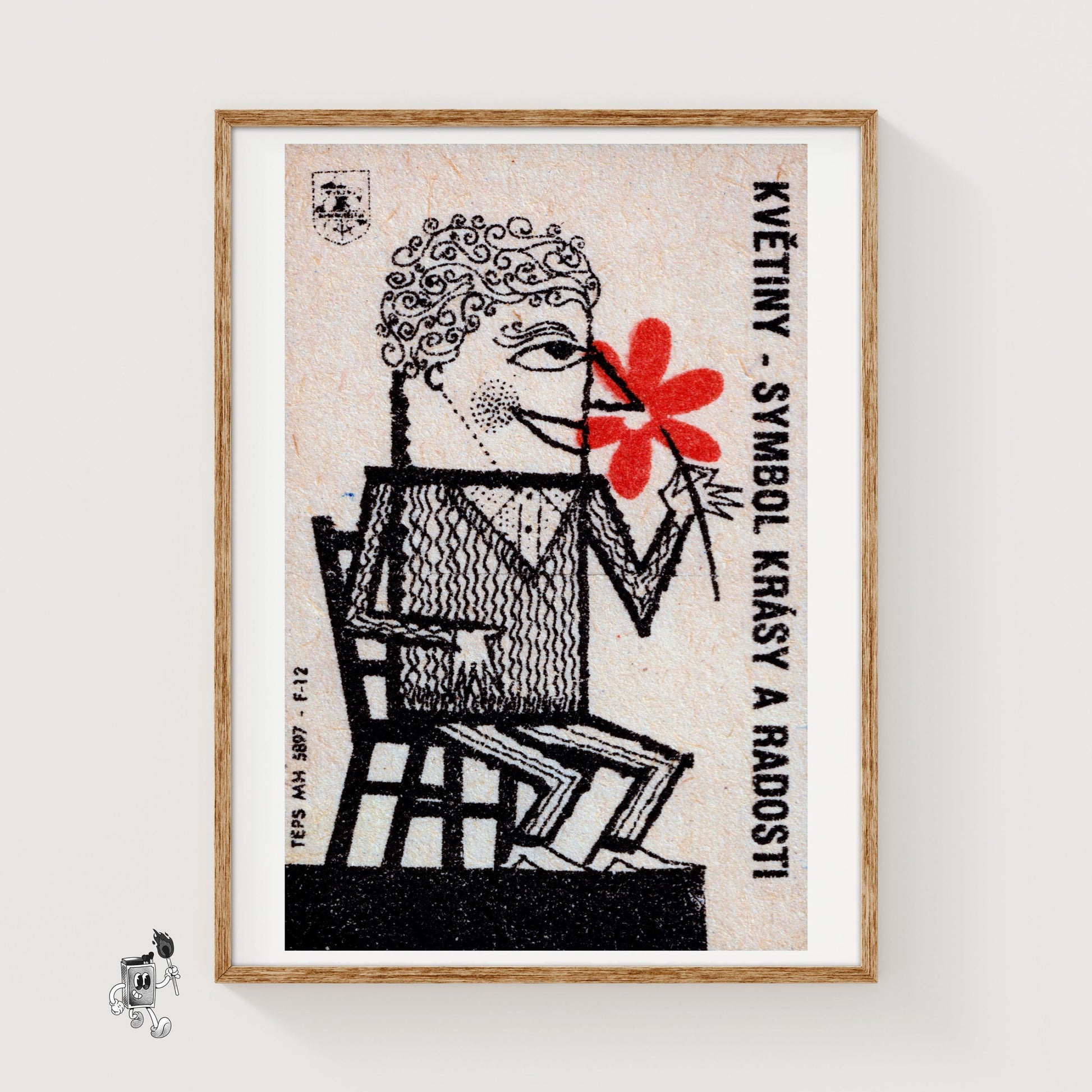 Man with Red Flowers - vintage matchbox label print