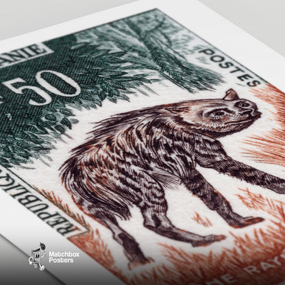 Striped Hyena - vintage matchbox label print - close-up detail