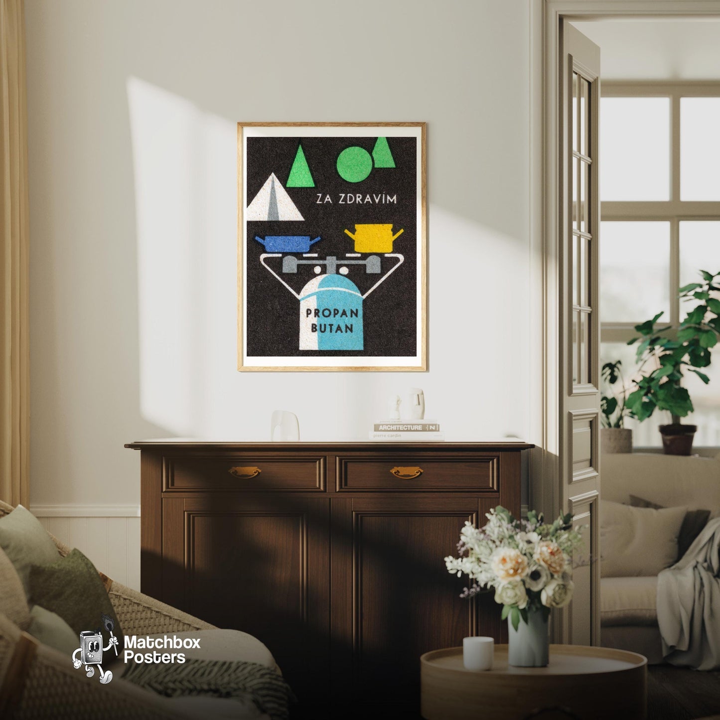 Propane Gas Cylinder - vintage matchbox label print - living room mockup