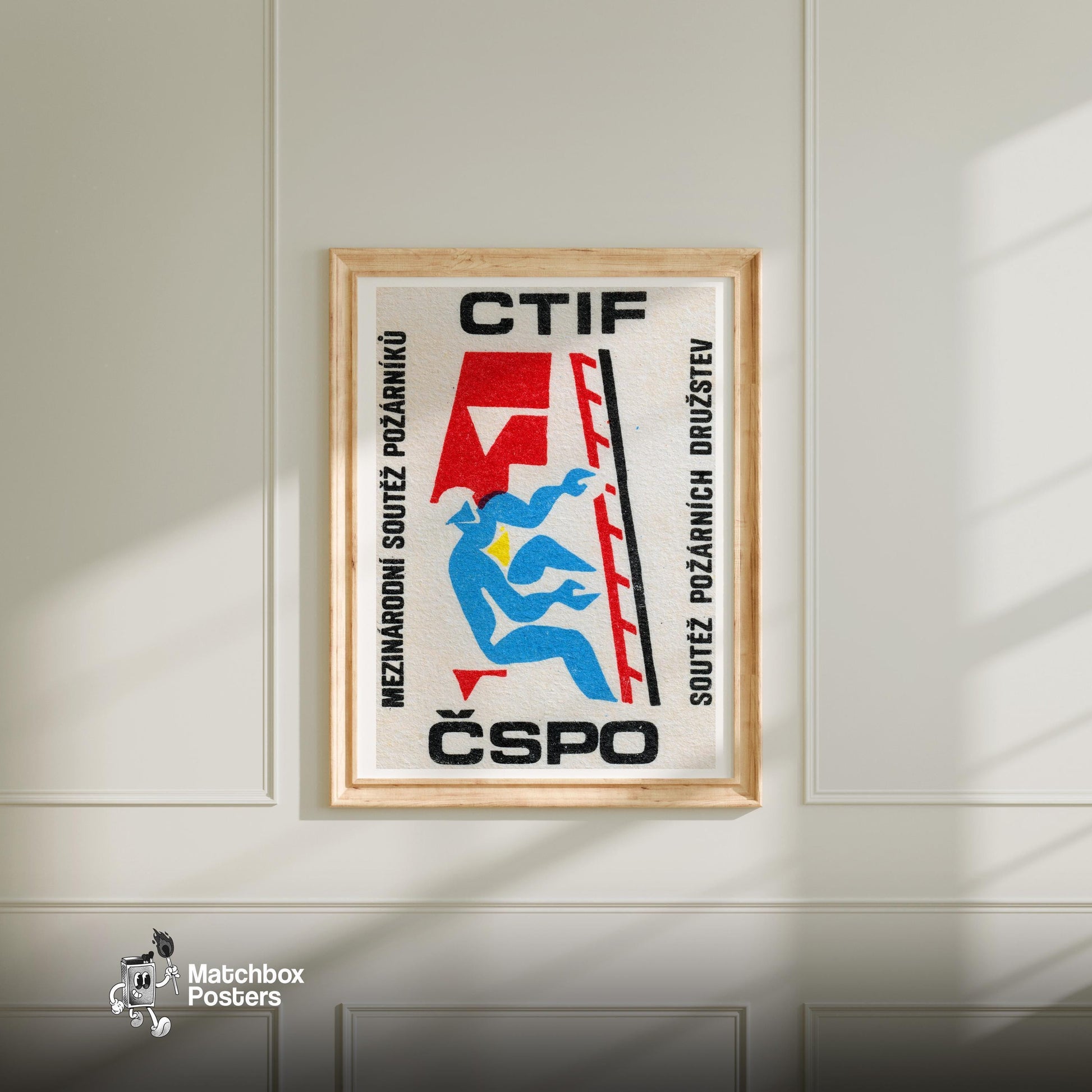 Firefighter - vintage matchbox label print - bedroom mockup