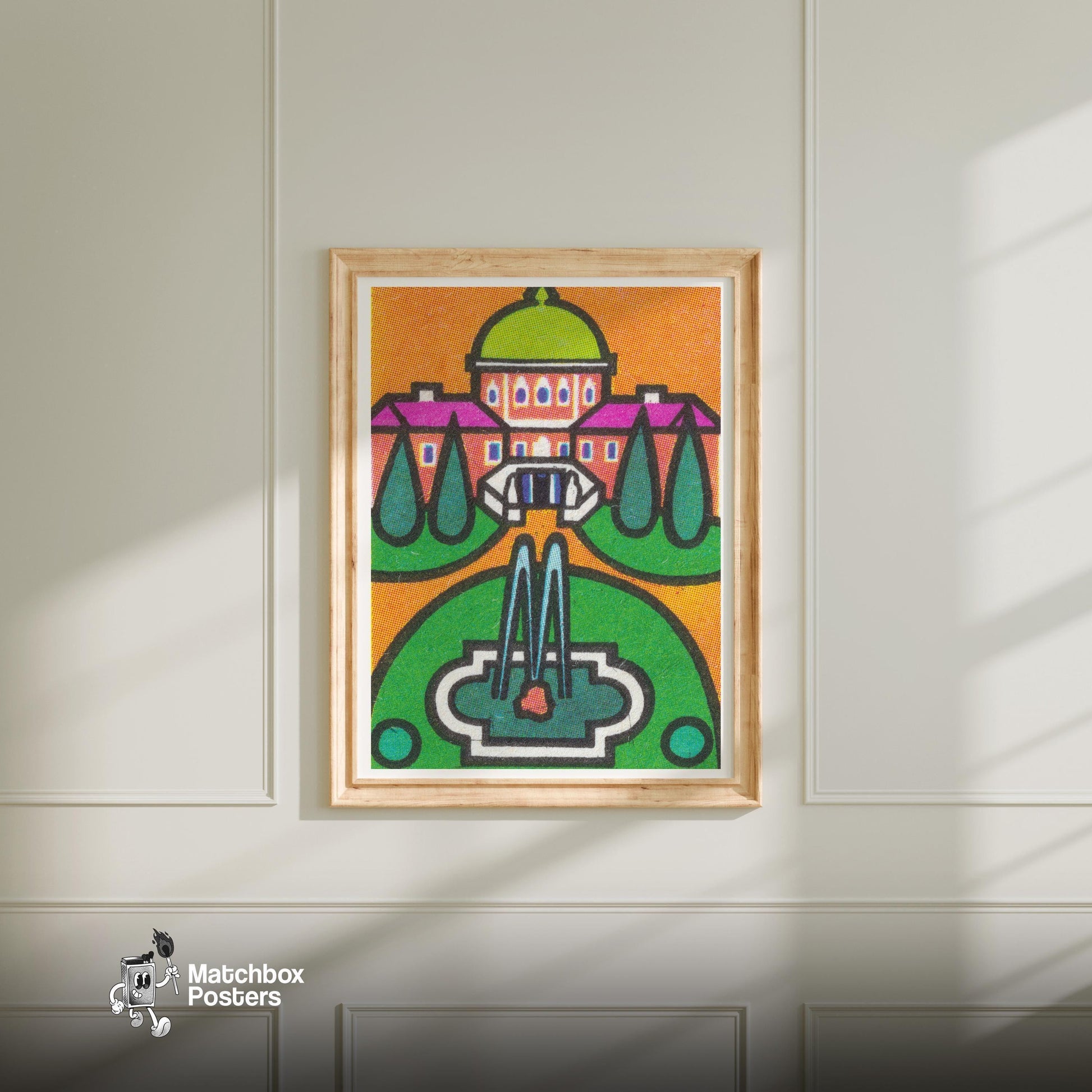 Fountain - vintage matchbox label print - bedroom mockup