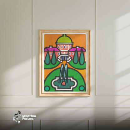 Fountain - vintage matchbox label print - bedroom mockup