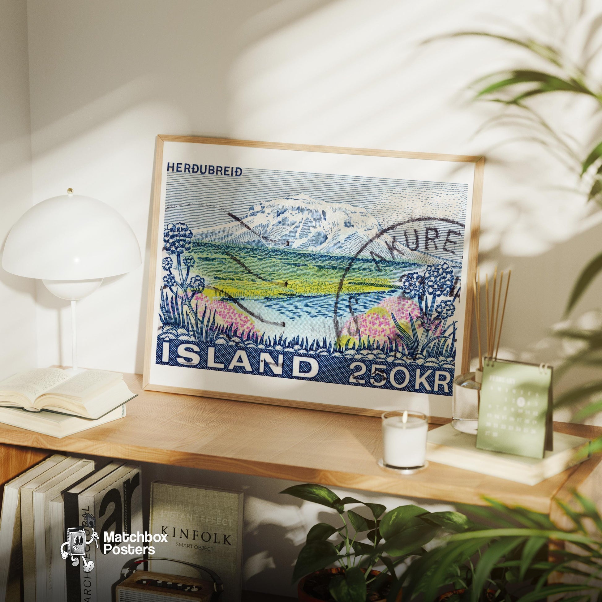 Vintage Postage Stamp Print, Mountain River Iceland - vintage matchbox label print - office wall