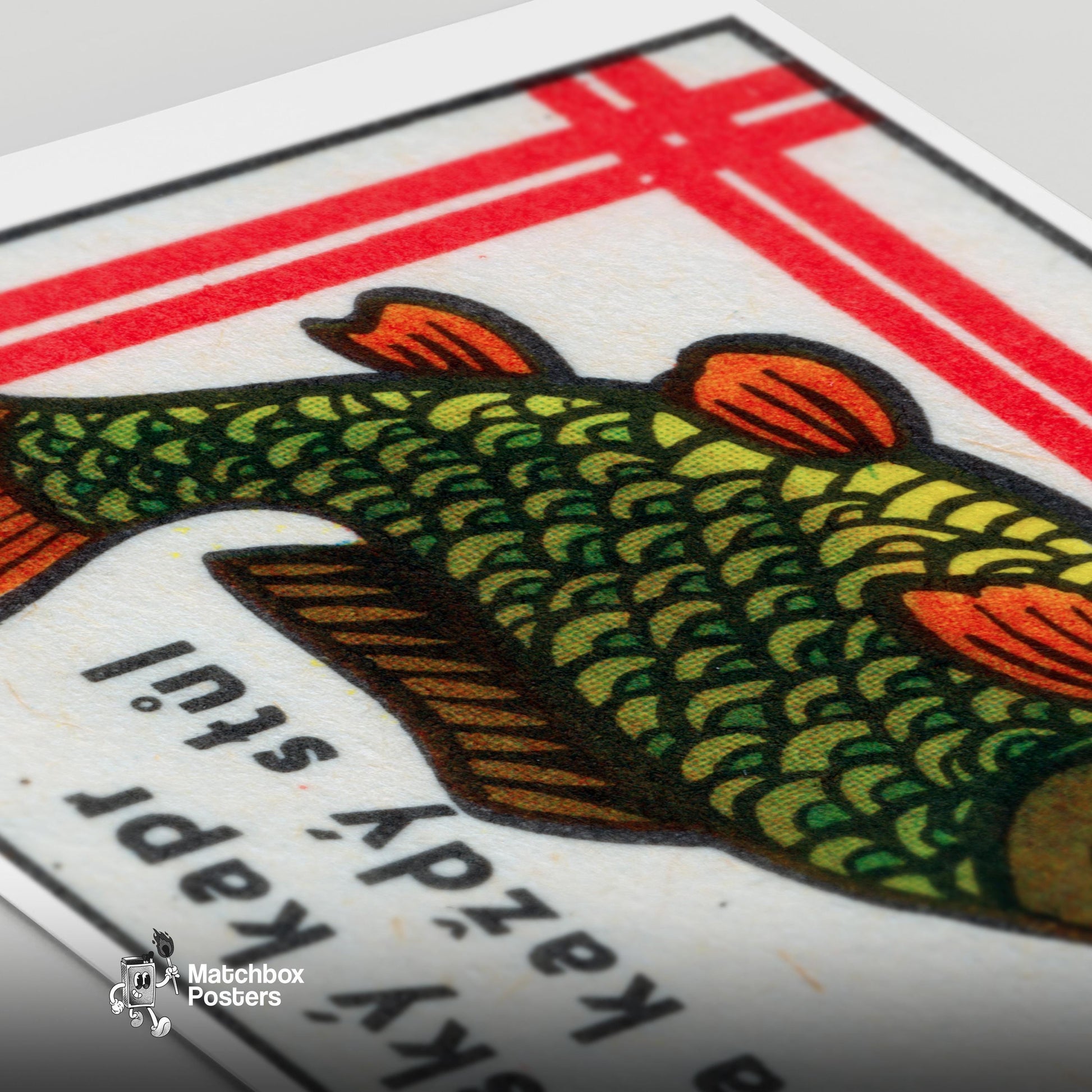 Carp Fish - vintage matchbox label print - close-up detail