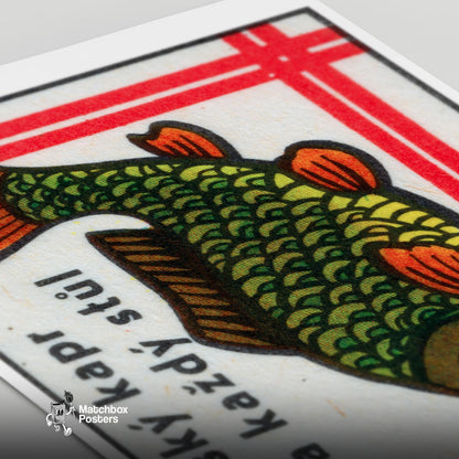Carp Fish - vintage matchbox label print - close-up detail
