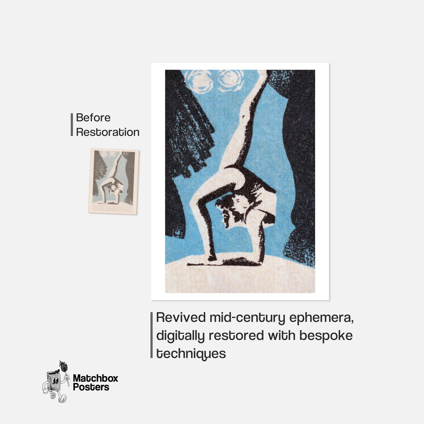 Contortionist - vintage matchbox label print - framed wall art preview