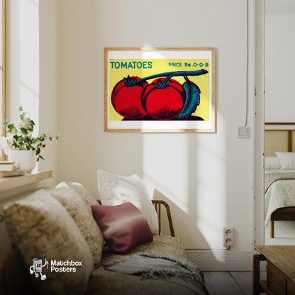 Tomato - vintage matchbox label print - living room mockup