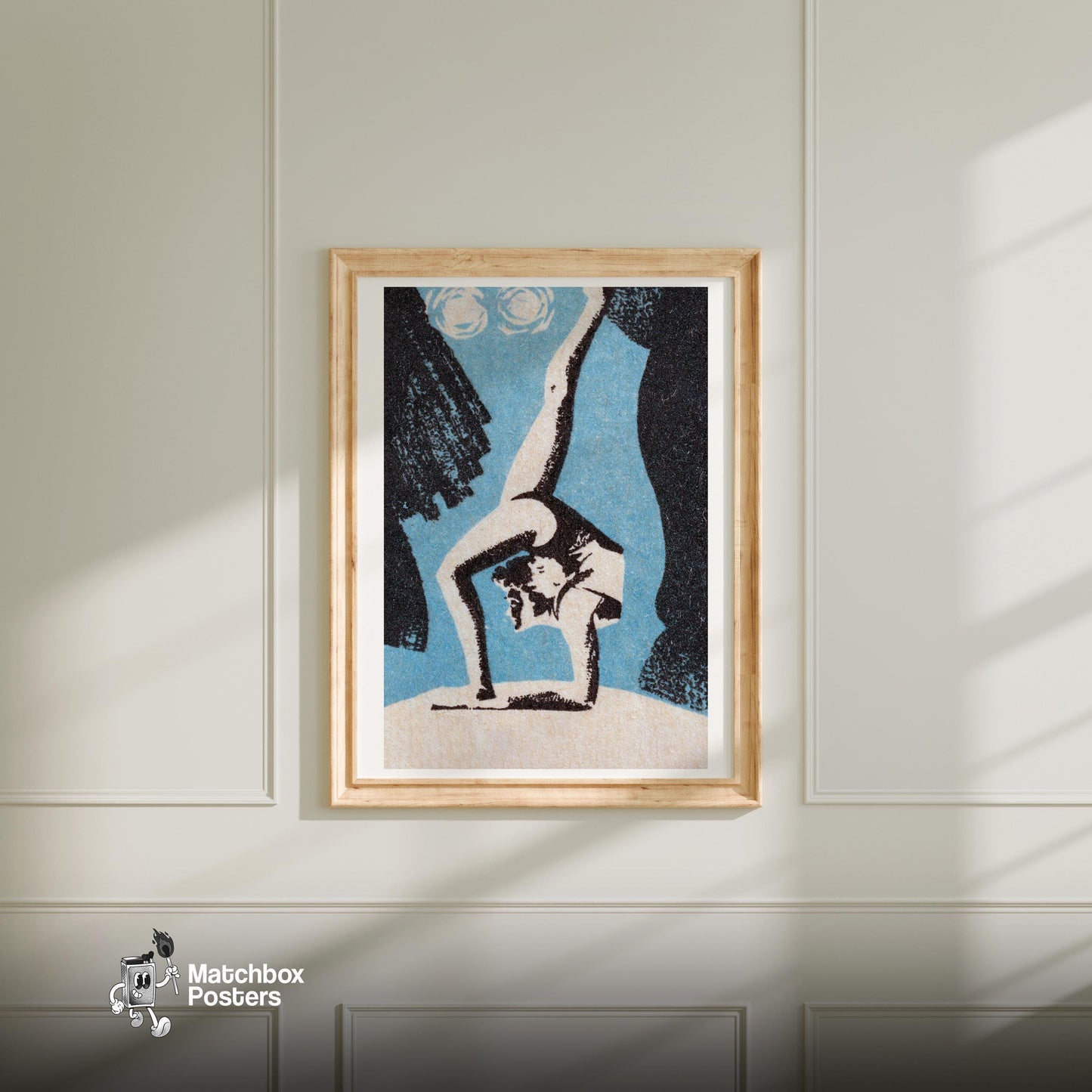 Contortionist - vintage matchbox label print - bedroom mockup