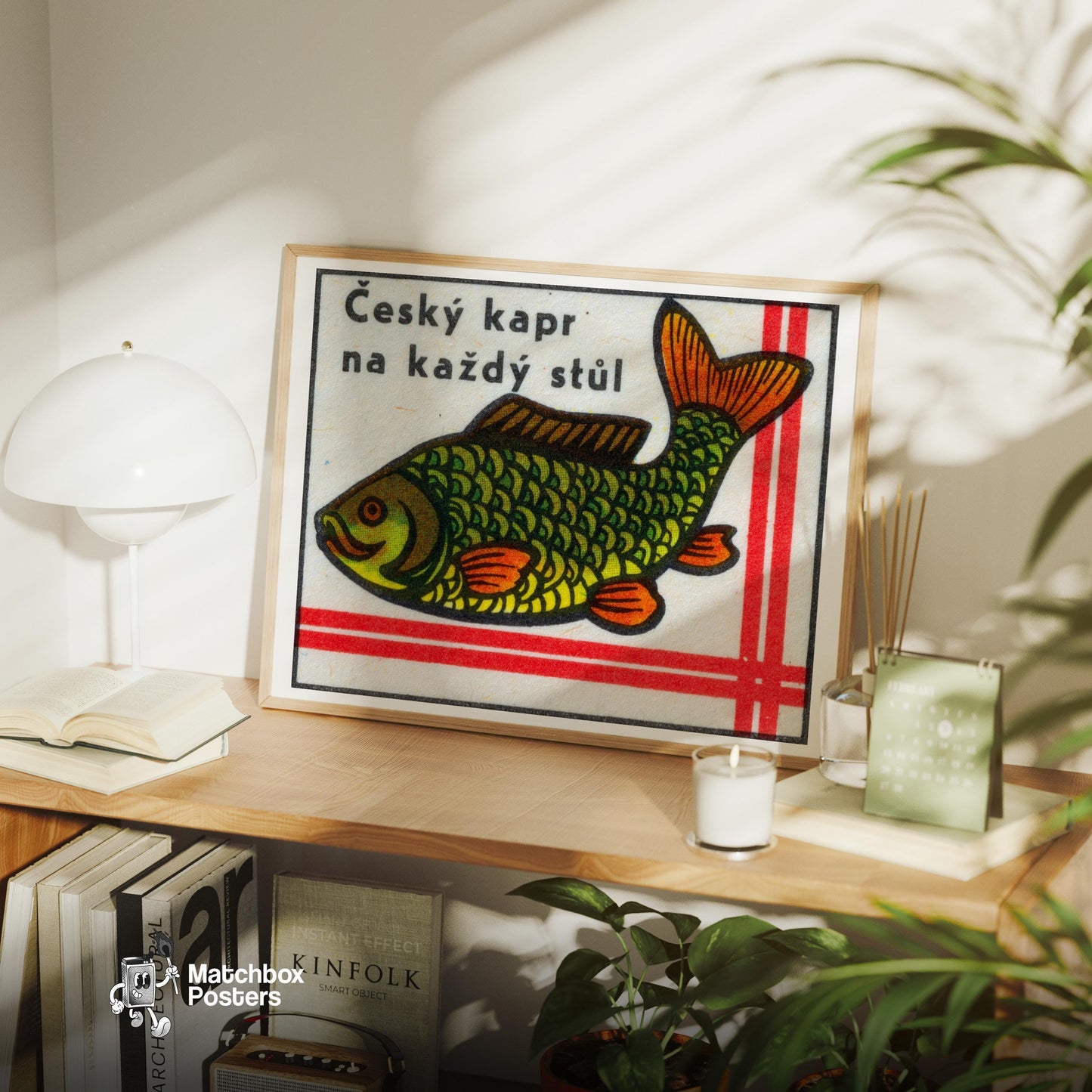 Carp Fish - vintage matchbox label print - office wall