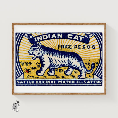 Tiger - vintage matchbox label print