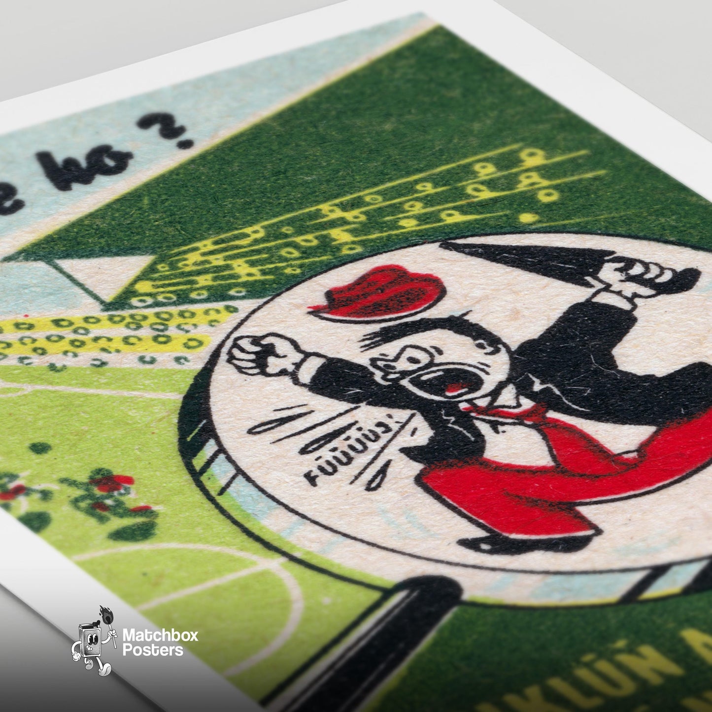Cartoon Man Shouting - vintage matchbox label print - close-up detail