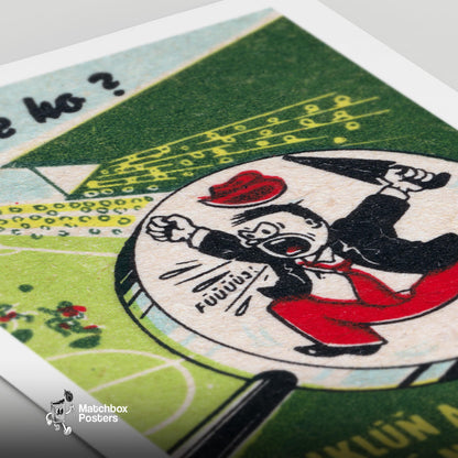 Cartoon Man Shouting - vintage matchbox label print - close-up detail
