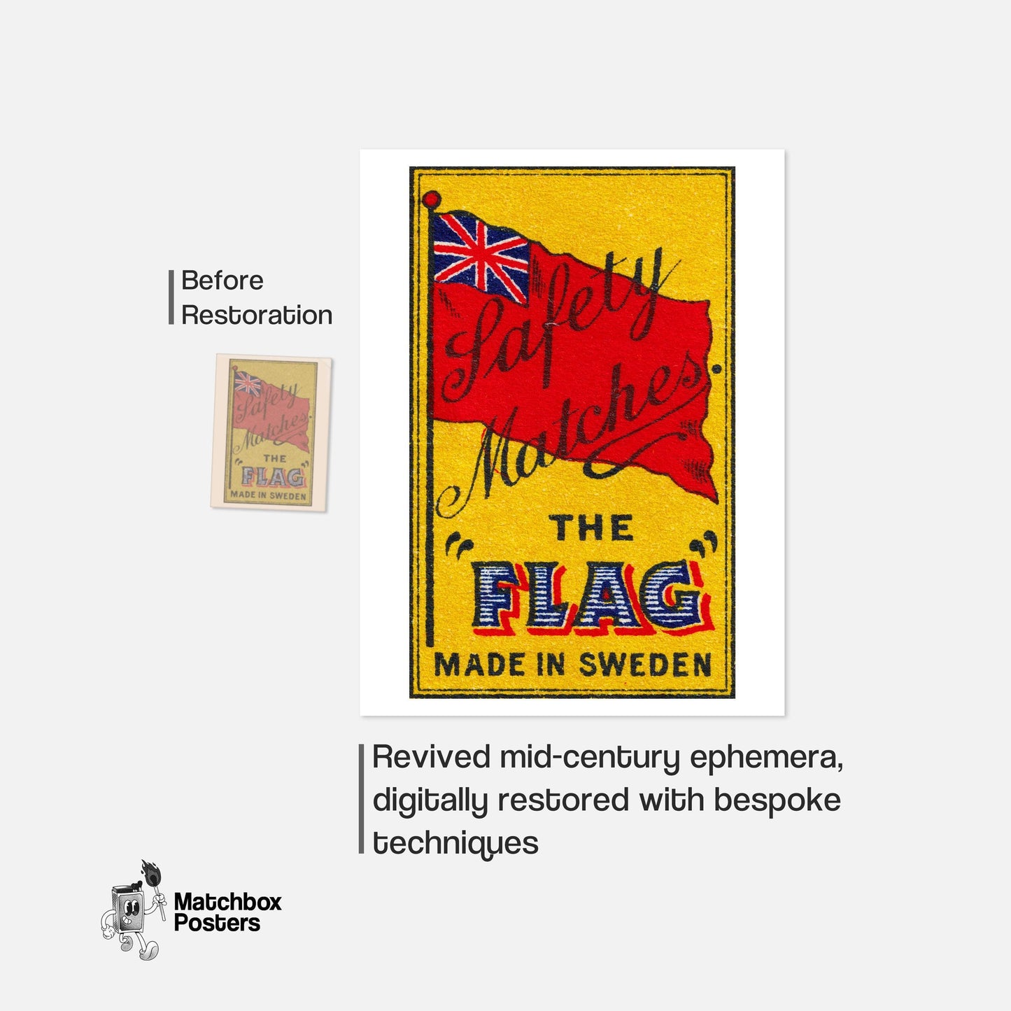 Union Jack Flag - vintage matchbox label print - framed wall art preview