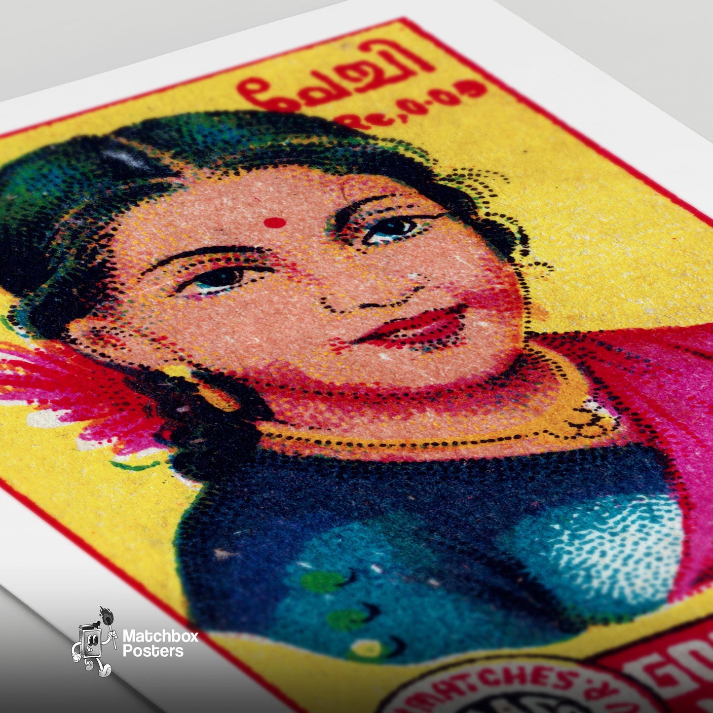 Indian Woman - vintage matchbox label print - close-up detail