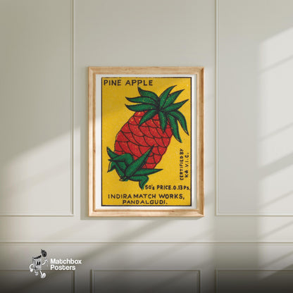 Pineapple - vintage matchbox label print - bedroom mockup