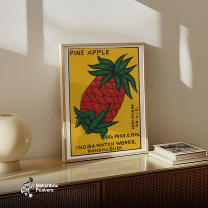 Pineapple - vintage matchbox label print - size comparison