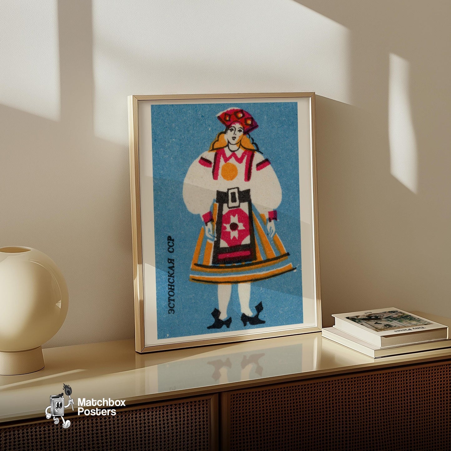 Estonian Woman - vintage matchbox label print - size comparison