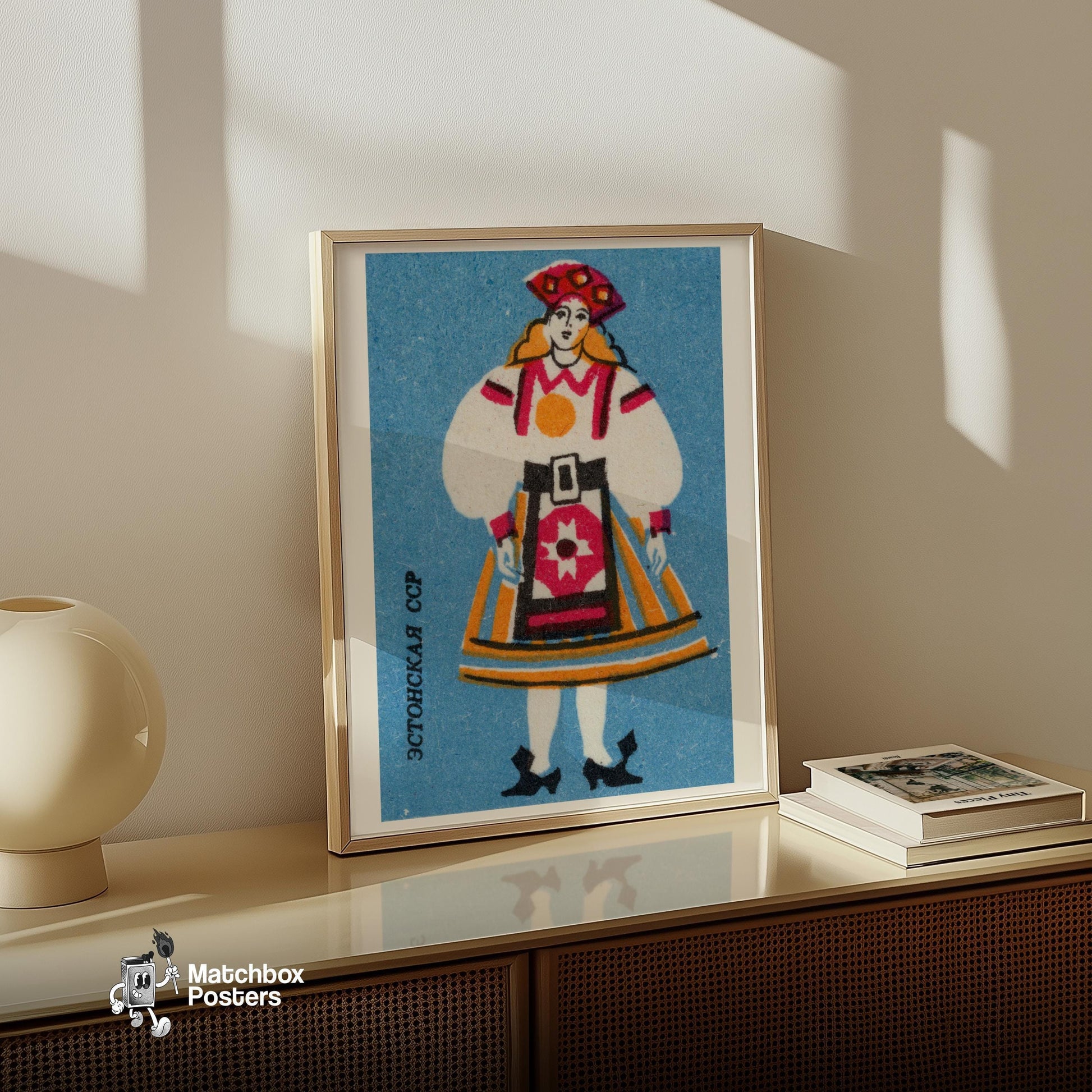 Estonian Woman - vintage matchbox label print - size comparison
