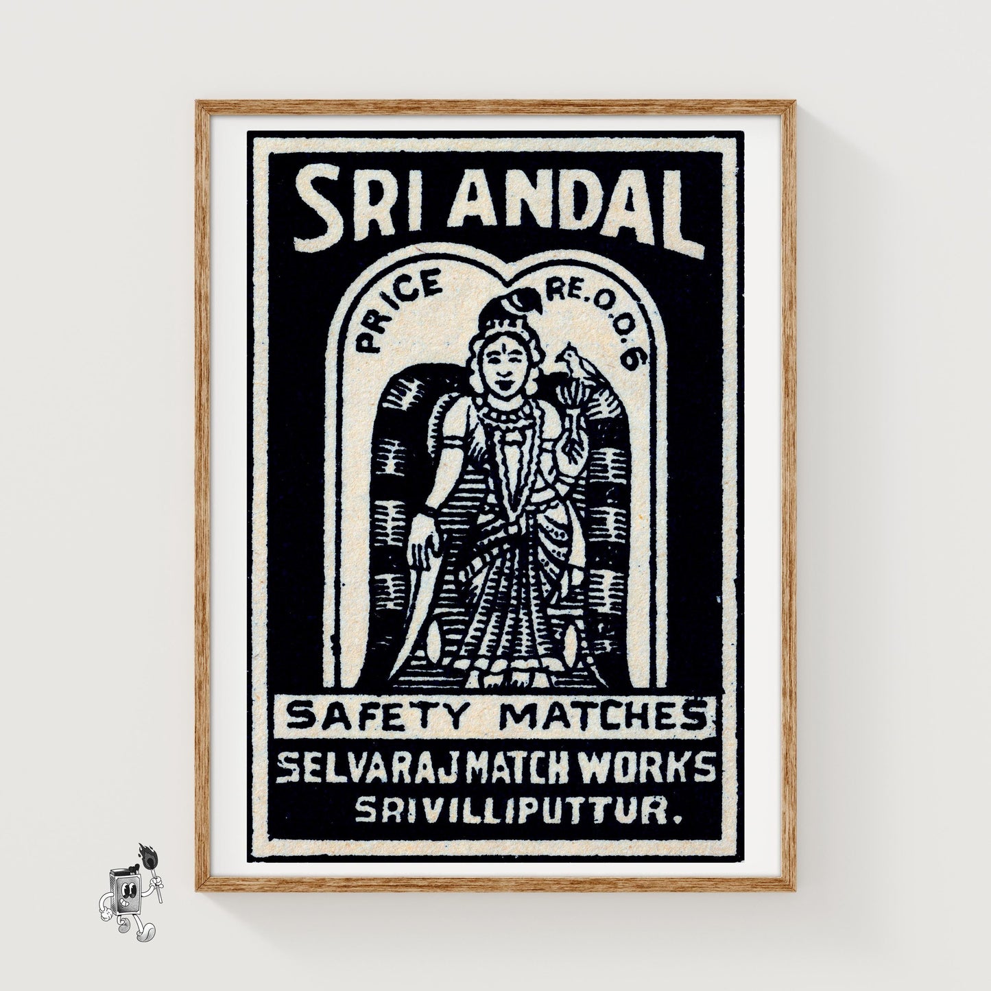 Indian Goddess with Bird - vintage matchbox label print