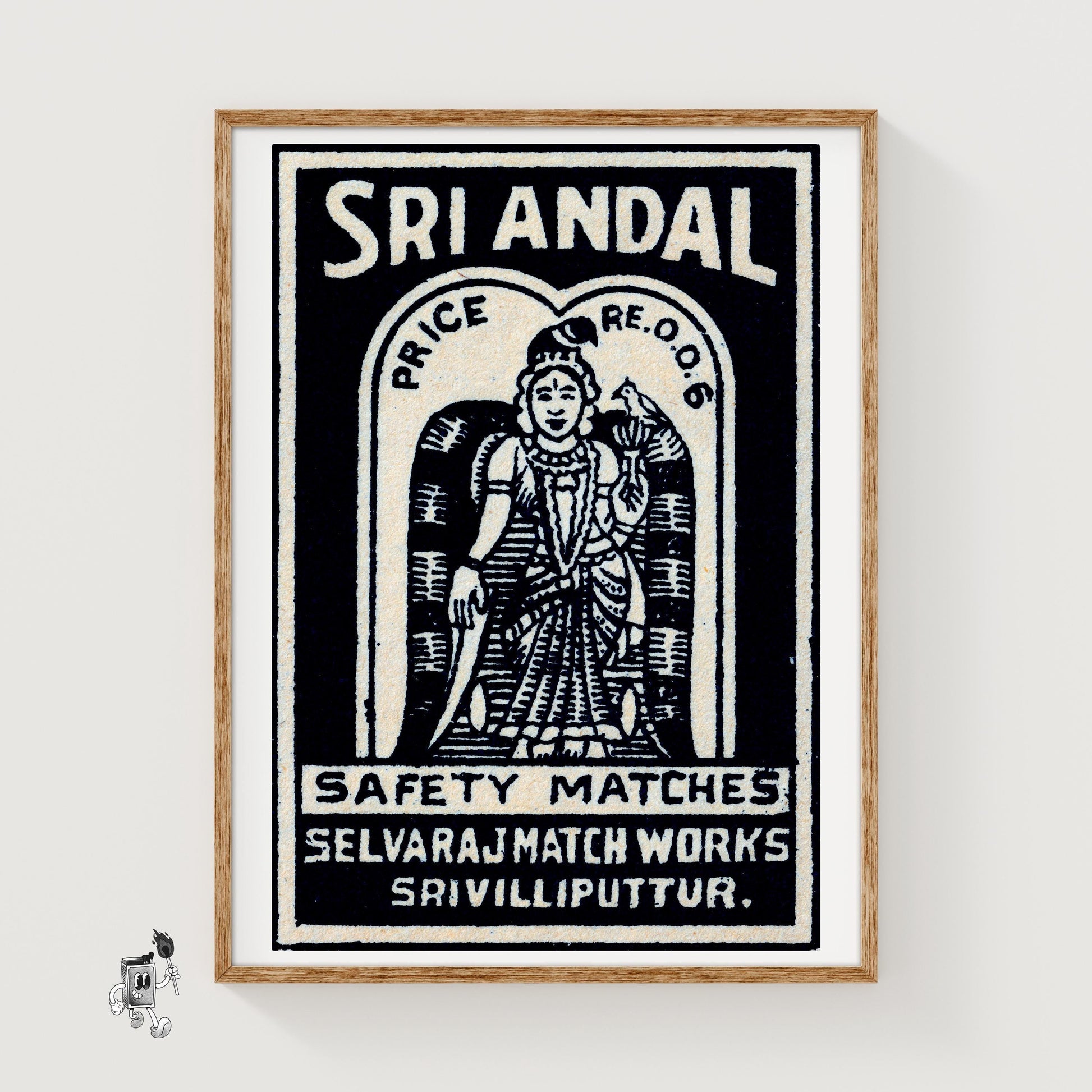 Indian Goddess with Bird - vintage matchbox label print