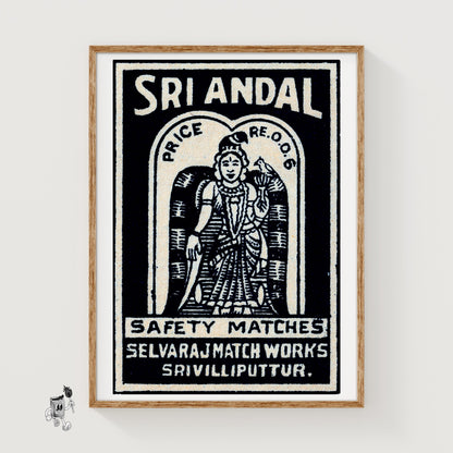 Indian Goddess with Bird - vintage matchbox label print