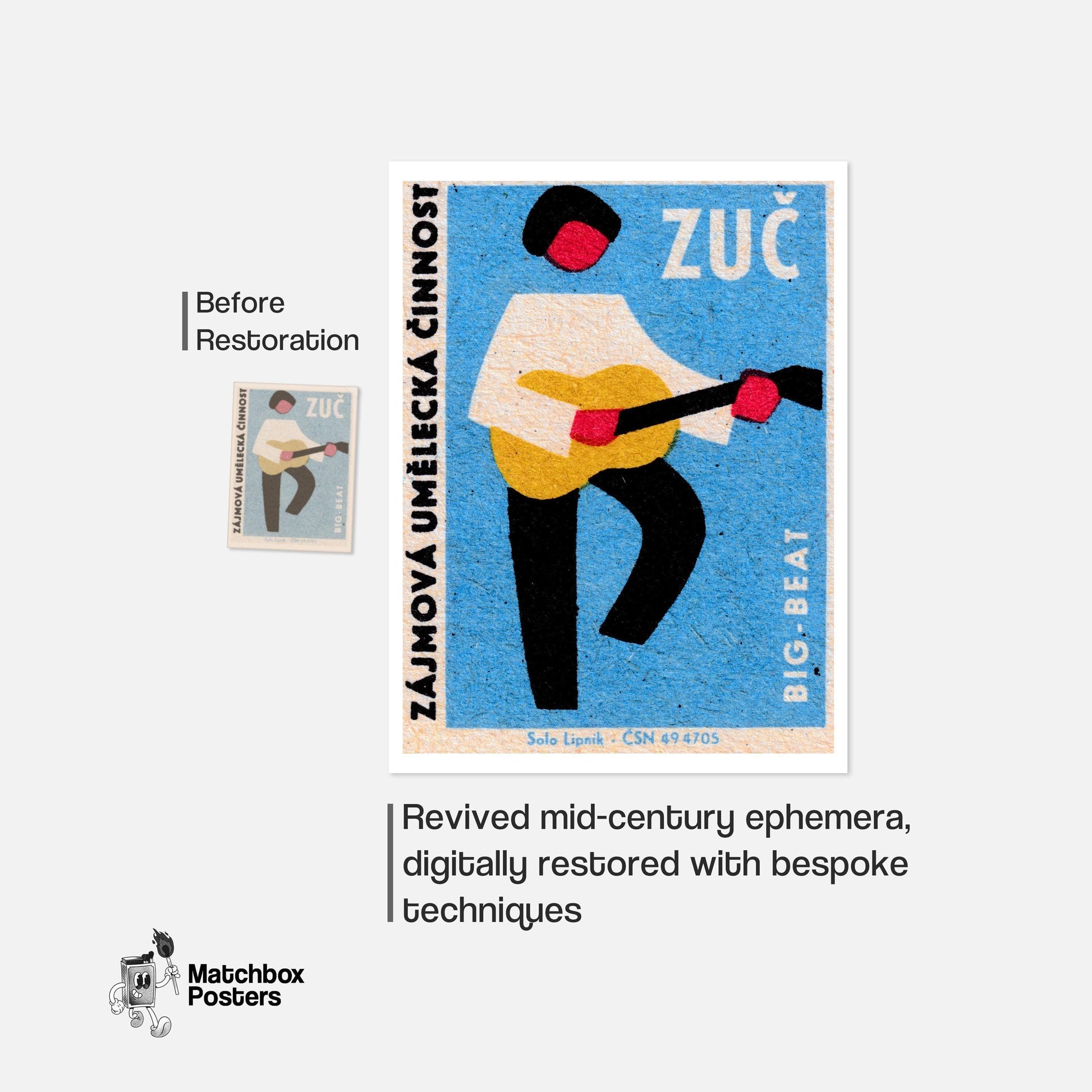 Guitarist - vintage matchbox label print - framed wall art preview