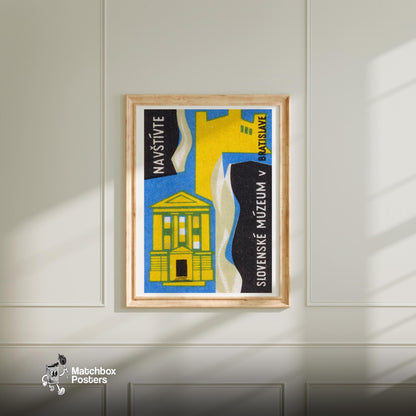 Slovak Museum - vintage matchbox label print - bedroom mockup