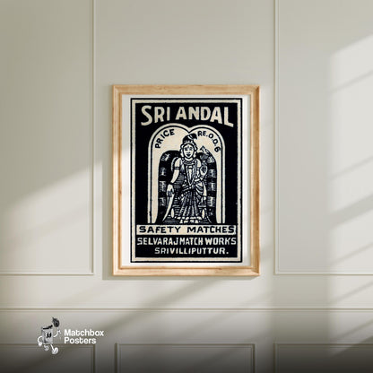 Indian Goddess with Bird - vintage matchbox label print - bedroom mockup