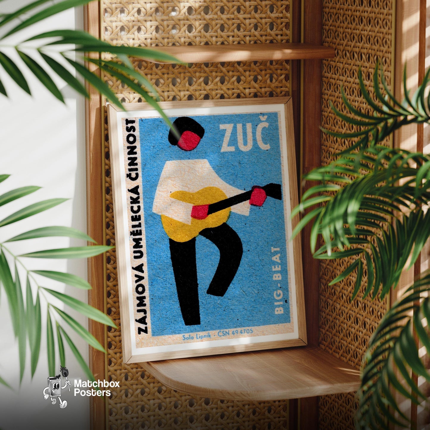 Guitarist - vintage matchbox label print - office wall