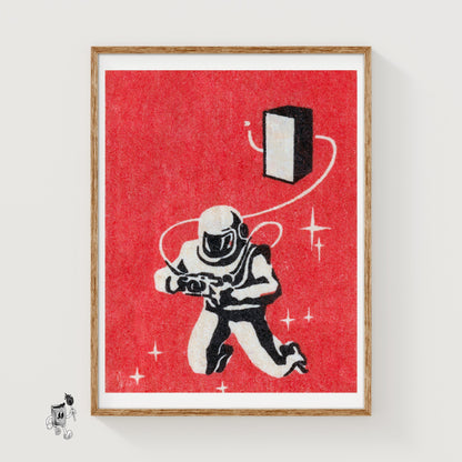 Vintage Astronaut Graphic - Eastern Europe Print - vintage matchbox label print