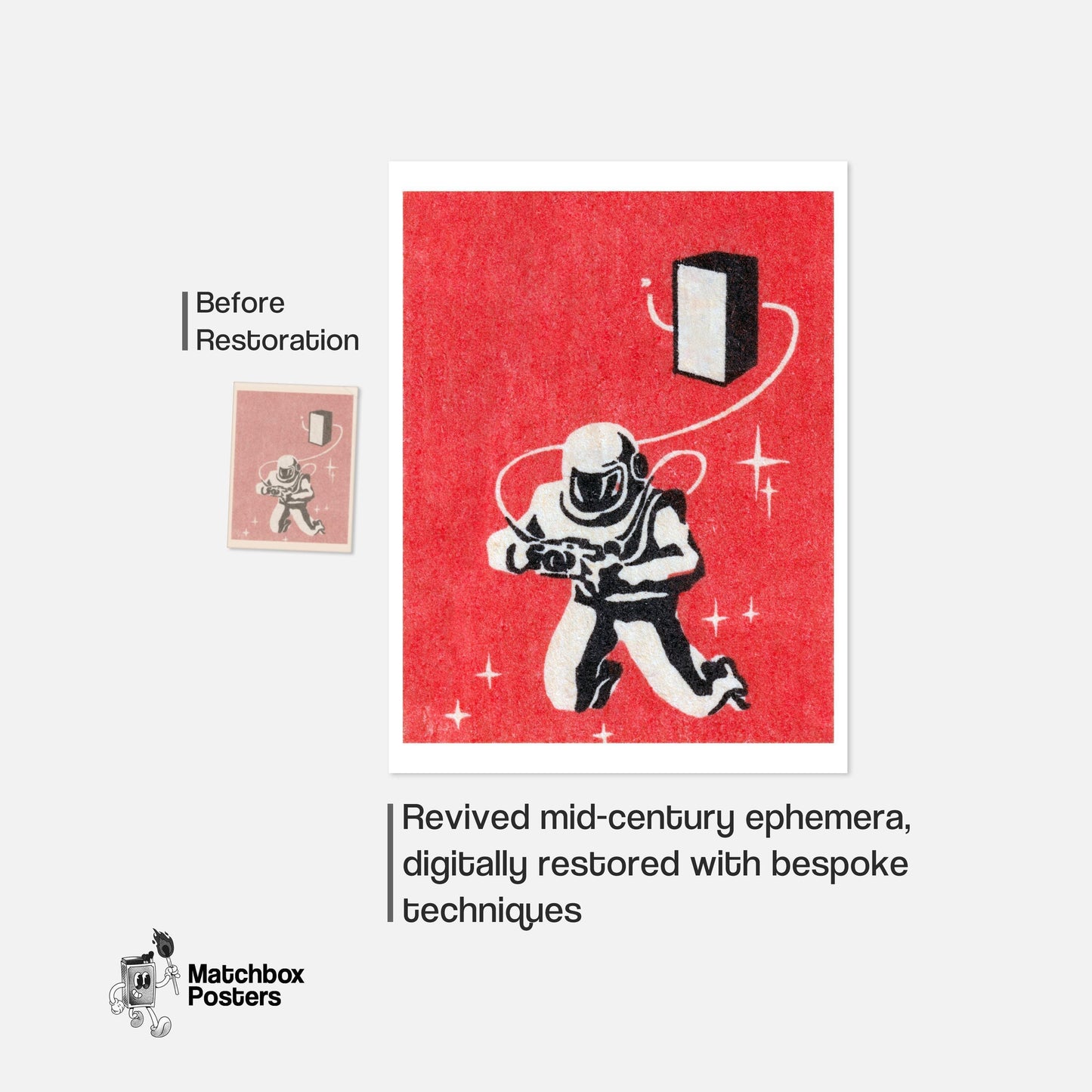 Vintage Astronaut Graphic - Eastern Europe Print - vintage matchbox label print - framed wall art preview