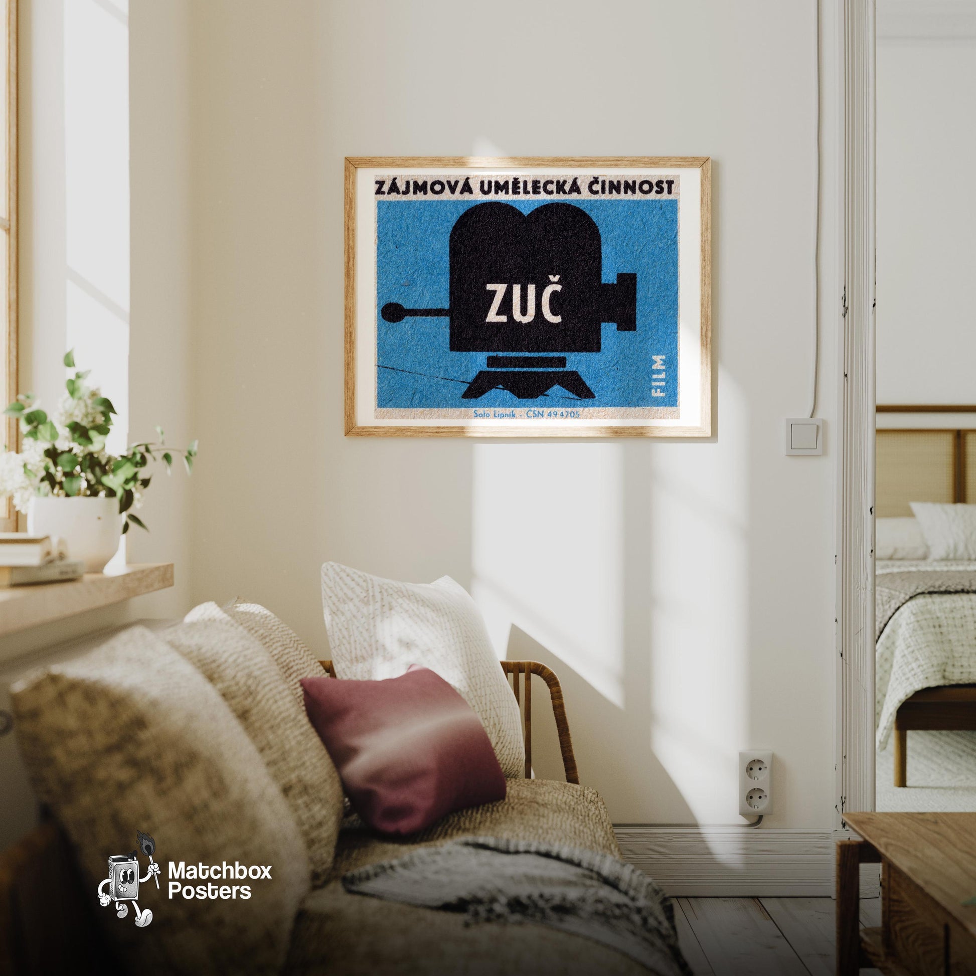 Vintage Video Camera - vintage matchbox label print - living room mockup