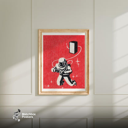 Vintage Astronaut Graphic - Eastern Europe Print - vintage matchbox label print - bedroom mockup