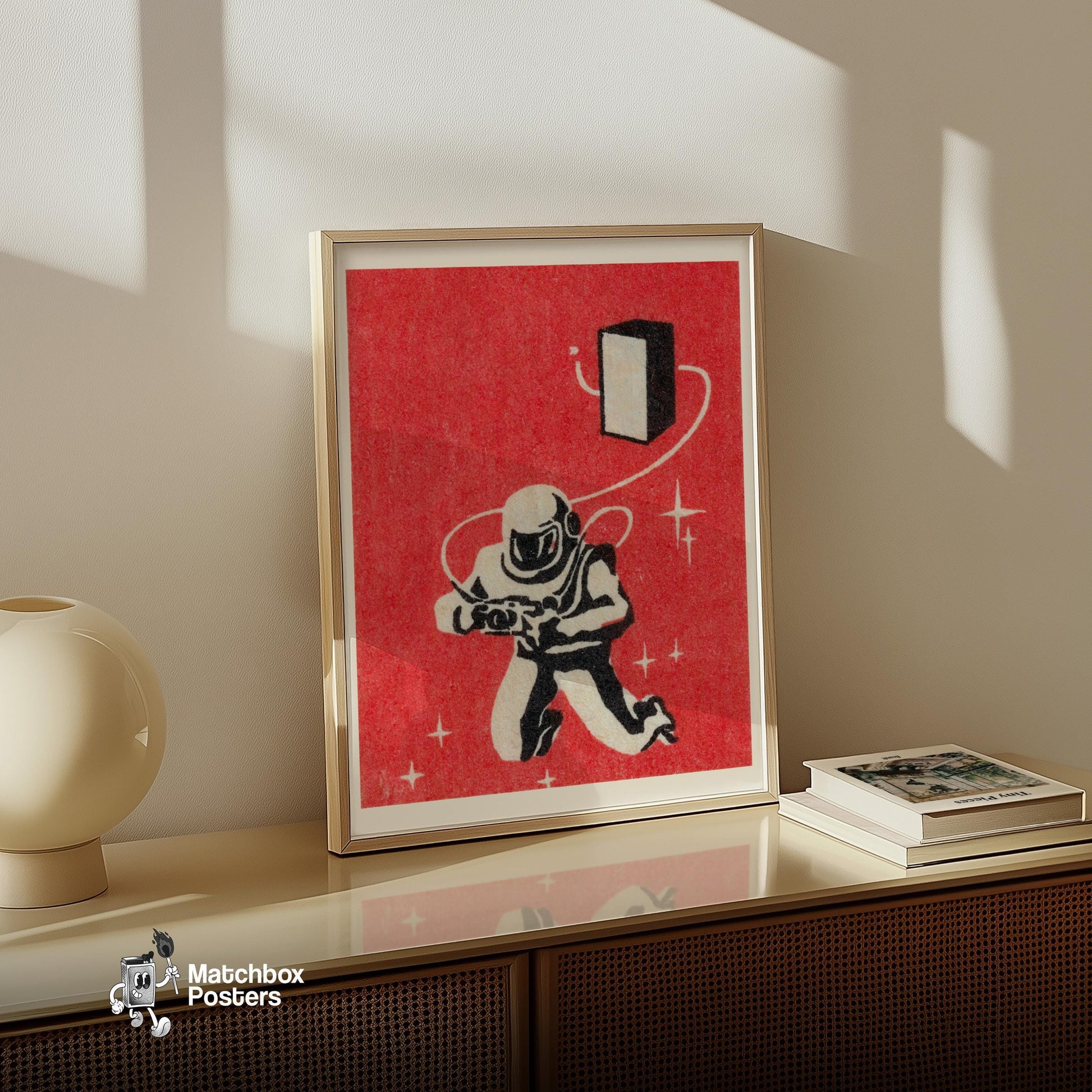 Vintage Astronaut Graphic - Eastern Europe Print - vintage matchbox label print - size comparison