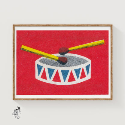 Drum Matchbox Wall Poster - vintage matchbox label print