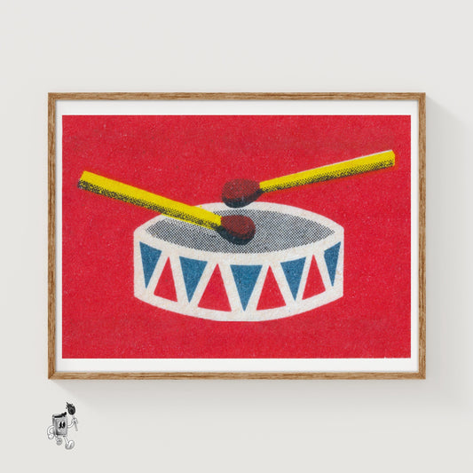 Drum Matchbox Wall Poster - vintage matchbox label print