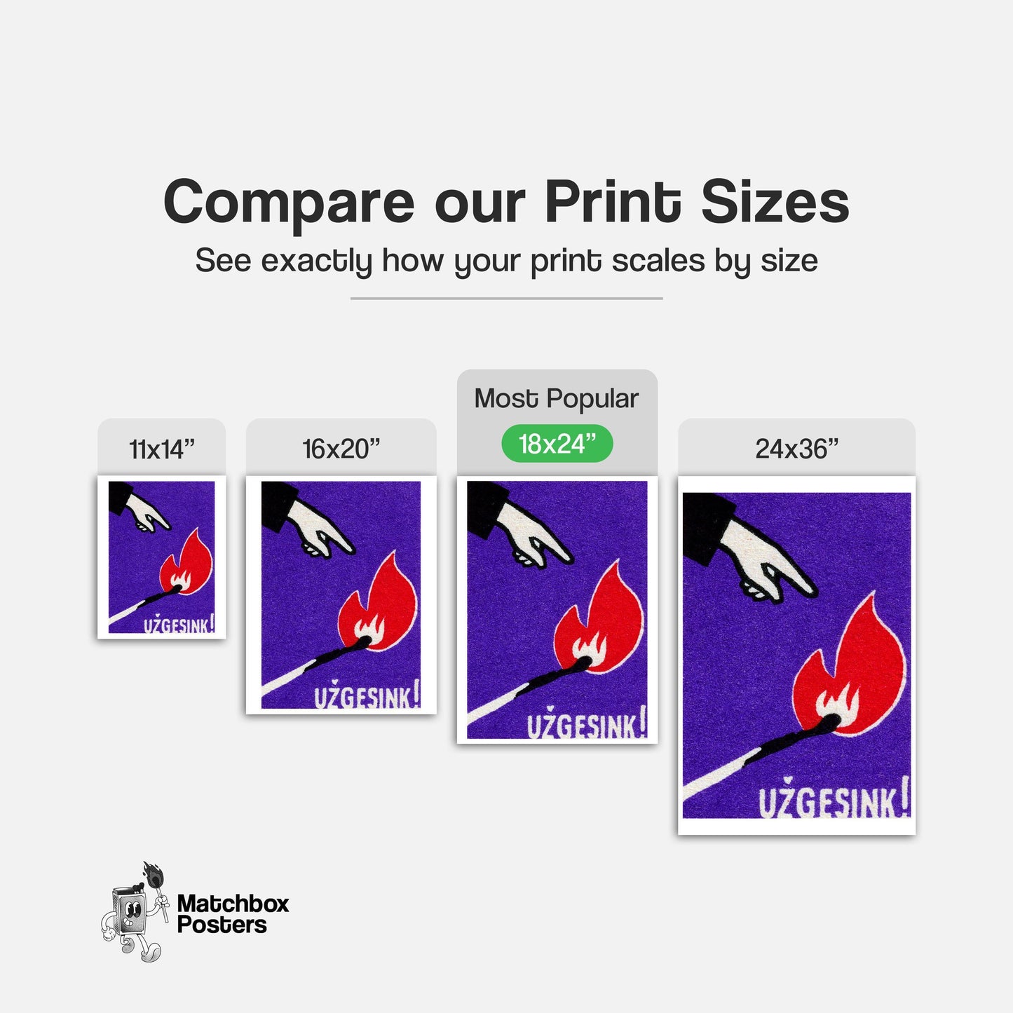 Hand Pointing at Flame - vintage matchbox label print - gallery wall preview